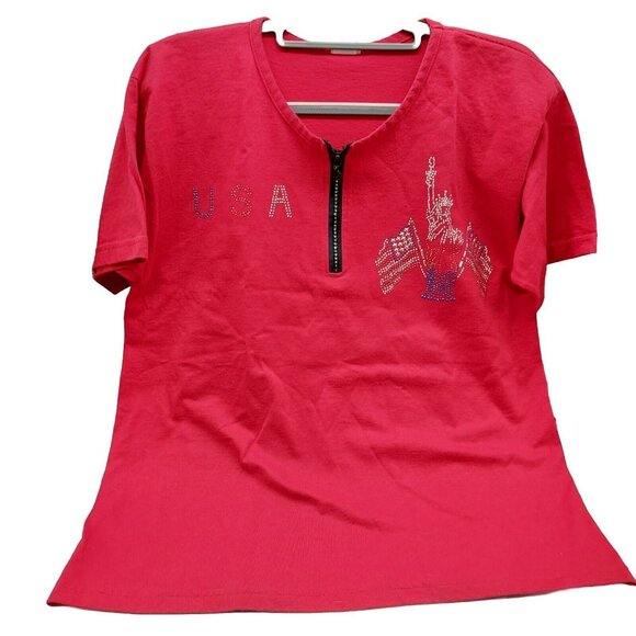 Cactus California Women's Patriotic Shirt USA Liberty Rhinestone Red Size Large - Picture 1 of 10